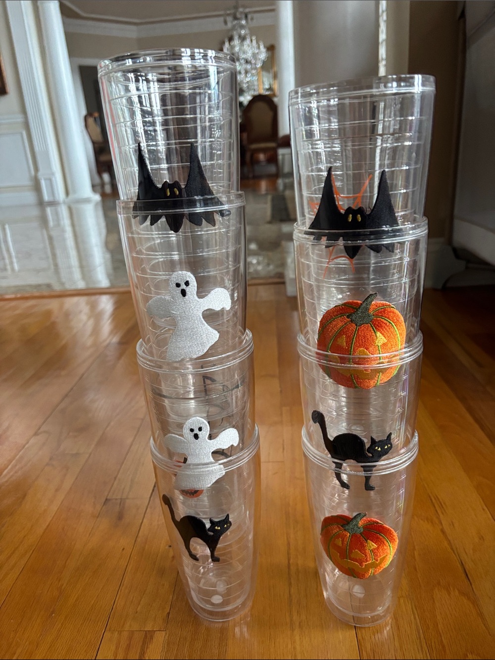 Halloween Clear Disposable Party Cups with Black Cat, Ghost & Pumpkin Designs